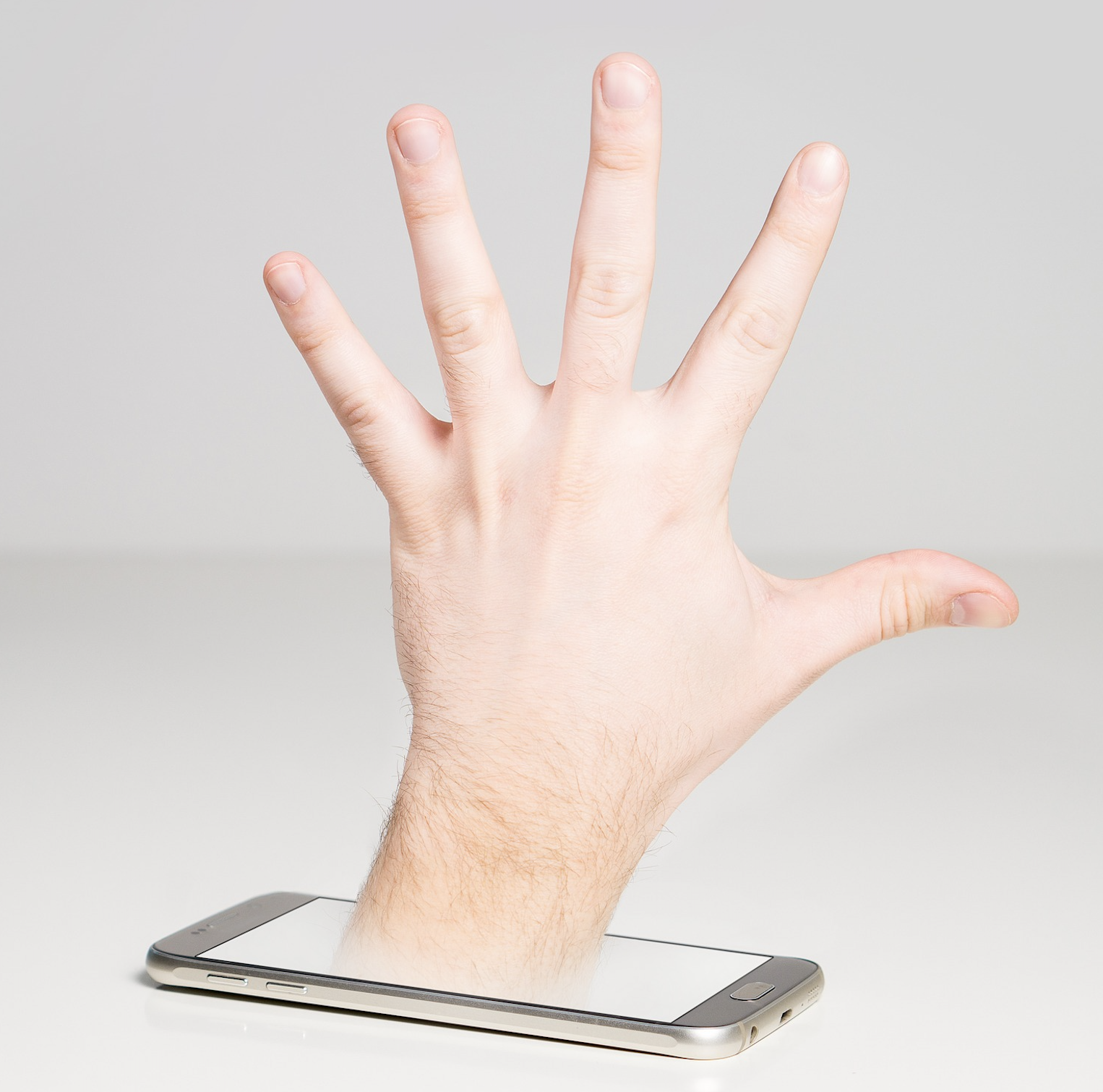 Hand reaching out from an endpoint device